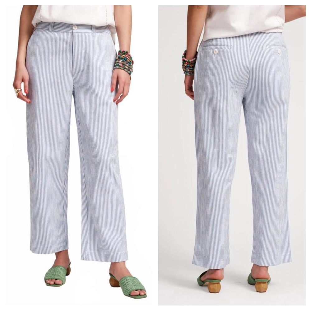 FRANCES VALENTINE Coleman Blue and White Striped Seersucker Pants